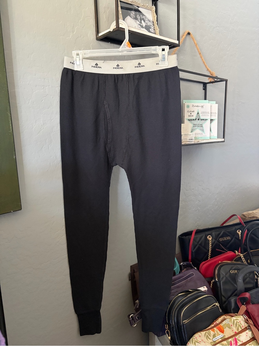 Indera Men’s Black Thermal Long Johns with White Logo Waistband